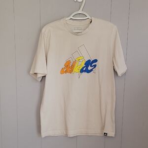 Adidas Men's Shirt Large Beige Retro Style Graphic Short Sleeve